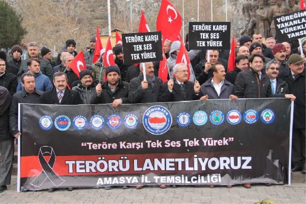 Amasya\'da Terör Protestosunda AB Bayrağı Yaktılar