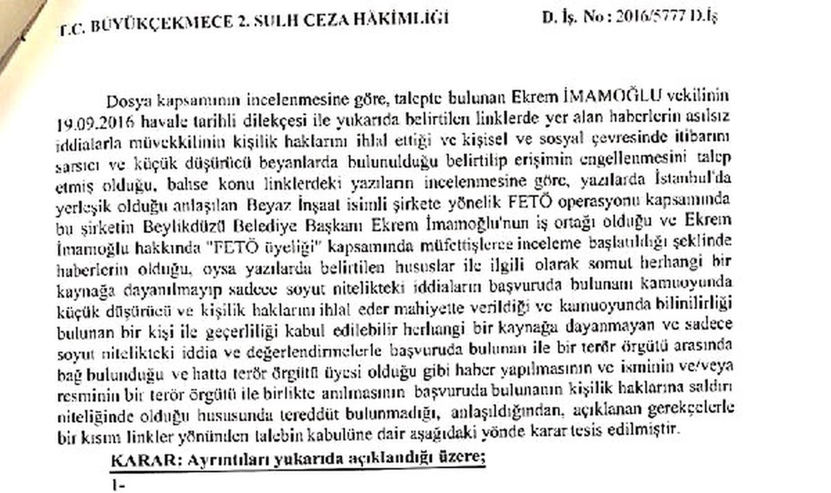 Başkan İmamoğlu Hakkındaki \'Fetö\' İddialı Haberlere Erişim Yasağı