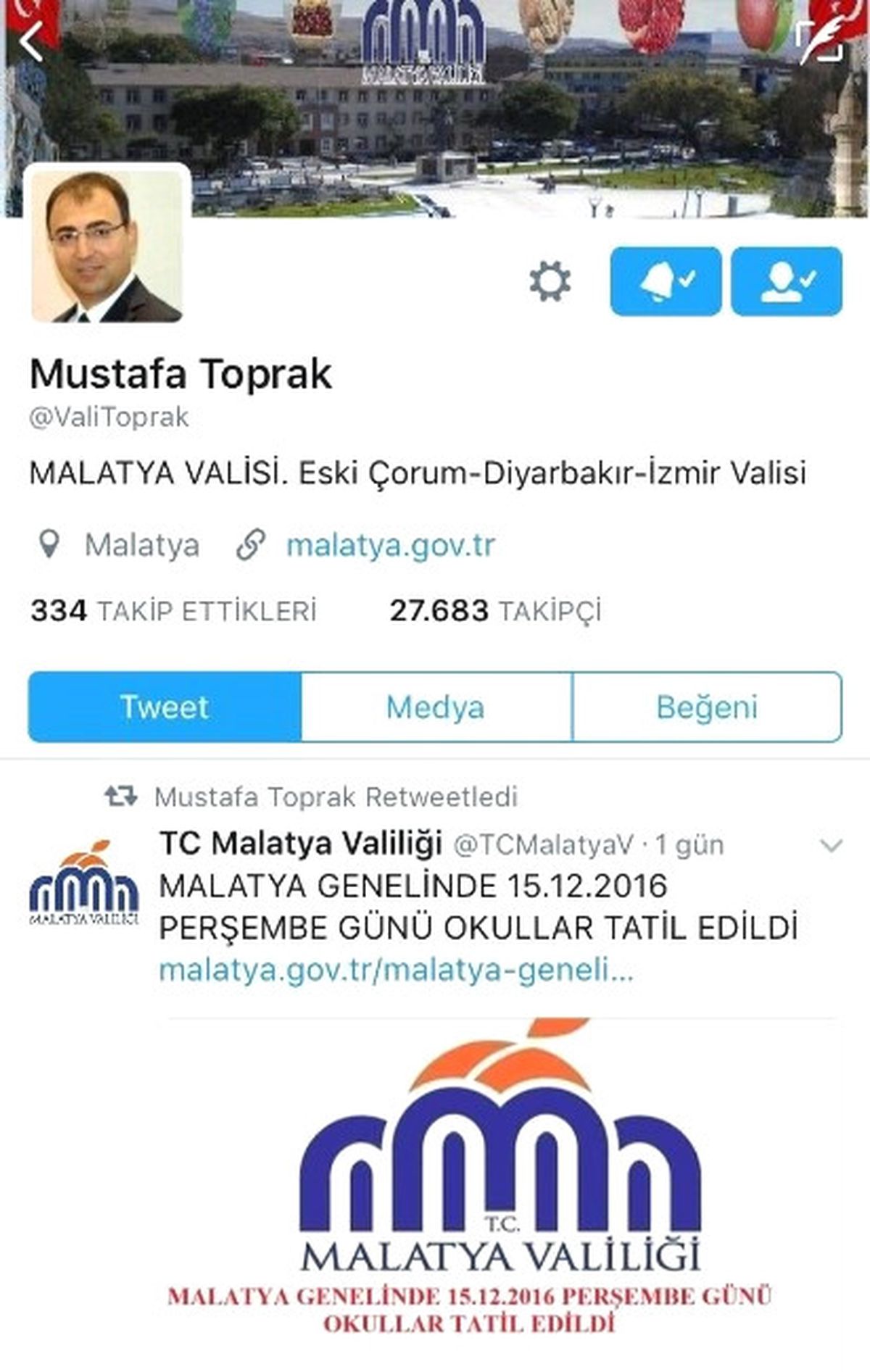 Vali Adına "Okullar Tatil" Tweeti Atıldı