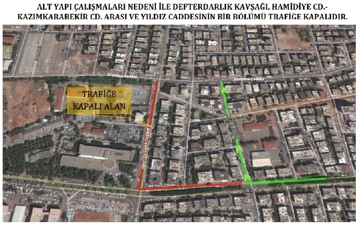 Yağmur Suyu Çalışmaları Nedeniyle Defterdarlık Kavşağı ile Yıldız Caddesi Trafiğe Kapatılıyor