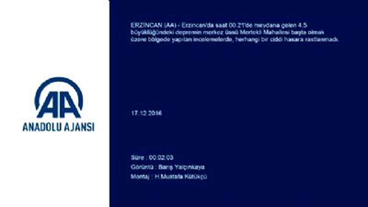 Erzincan\'da 4.5 Büyüklüğünde Deprem - Yeniden