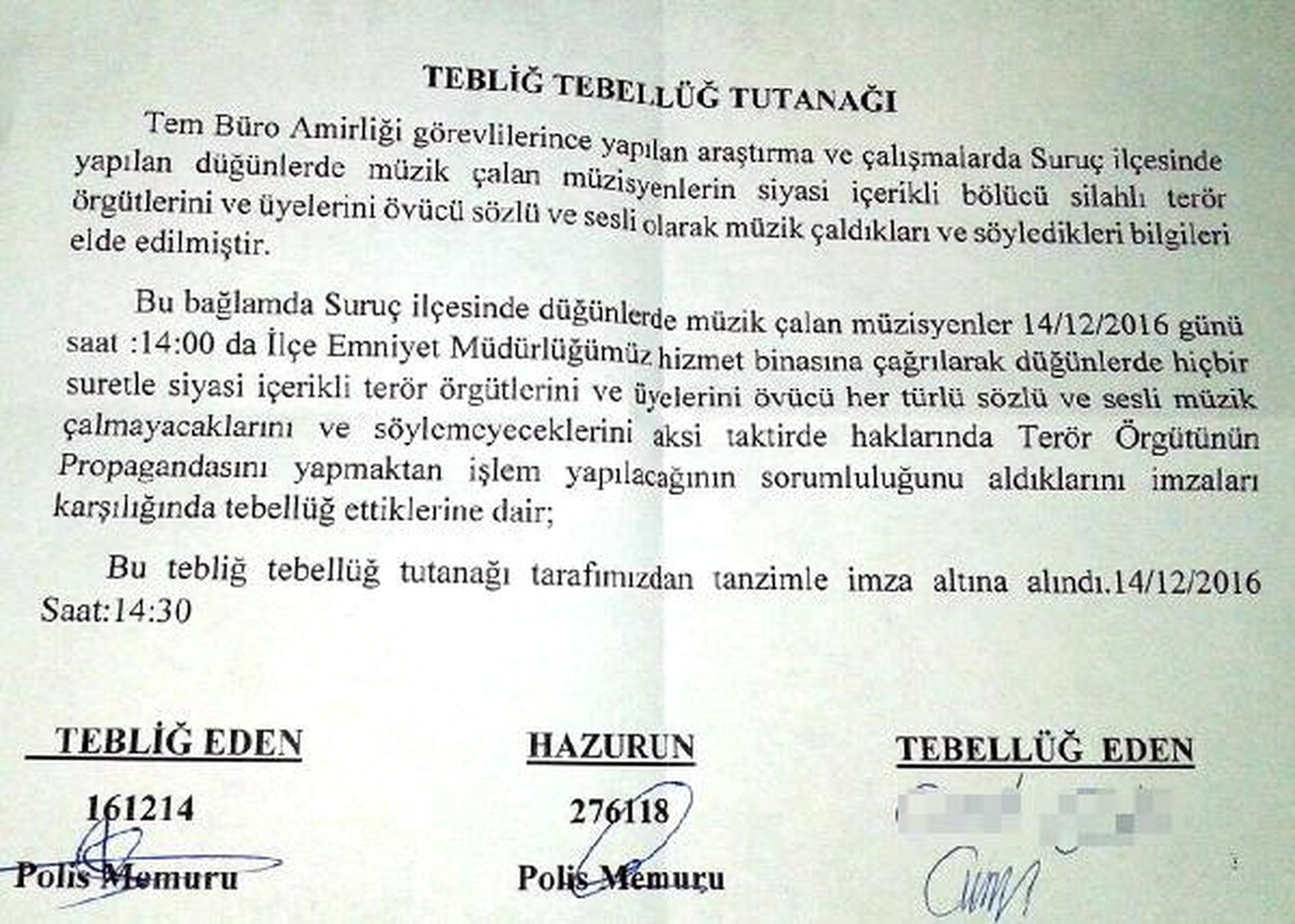 Suruç\'taki Düğünlerde Siyasi Parça Çalma Yasağı
