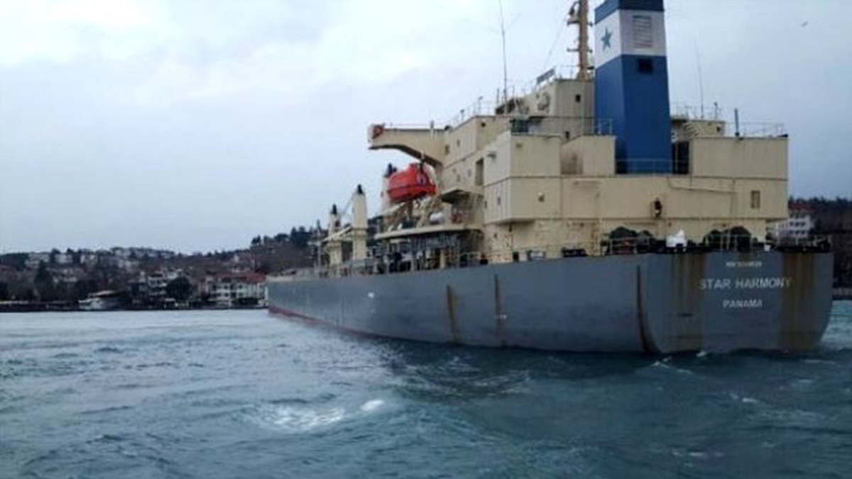 Yeniköy\'de Yük Gemisi Karaya Oturdu