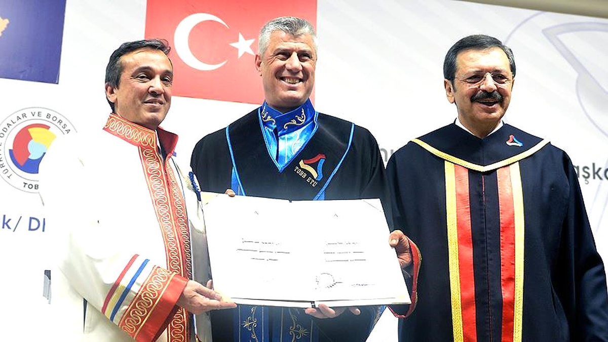 Kosova Cumhurbaşkanı Taçi\'ye TOBB Etü\'den Fahri Doktora
