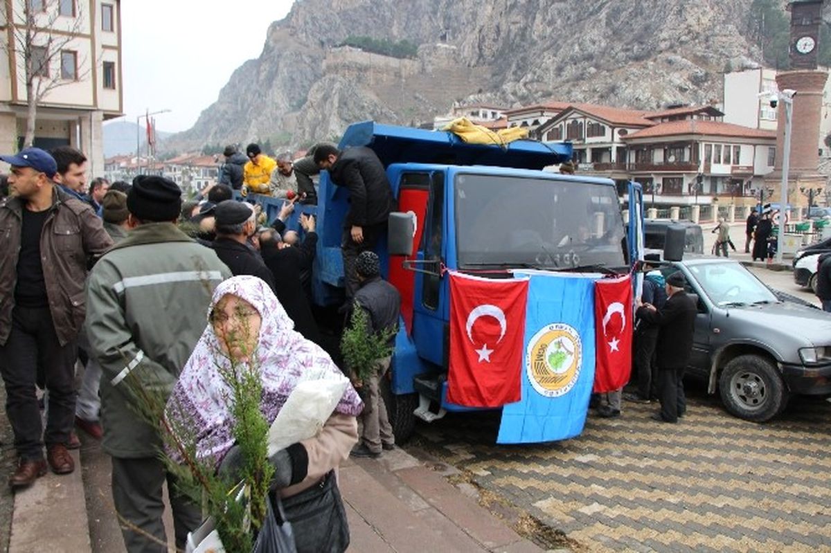 Bir Kamyon Dolusu Fidan 10 Dakikada Dağıtıldı