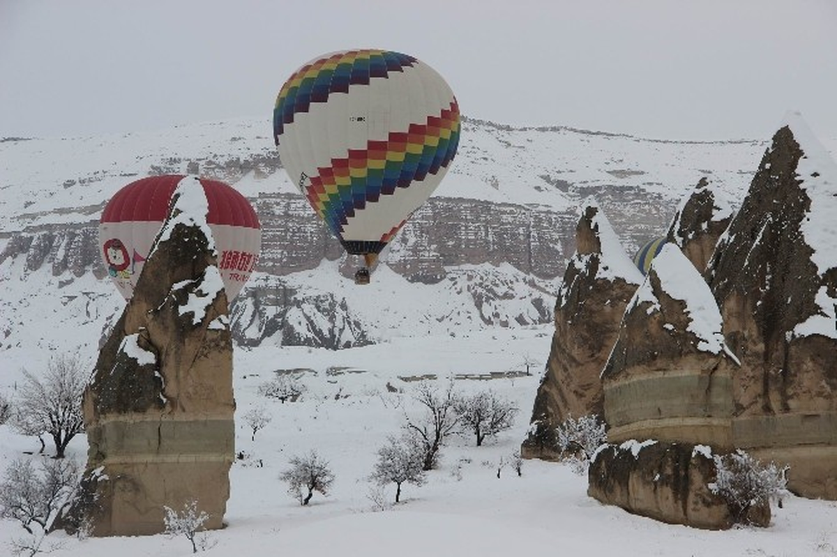 Karlar Altında Kapadokya\'da Balon Turu