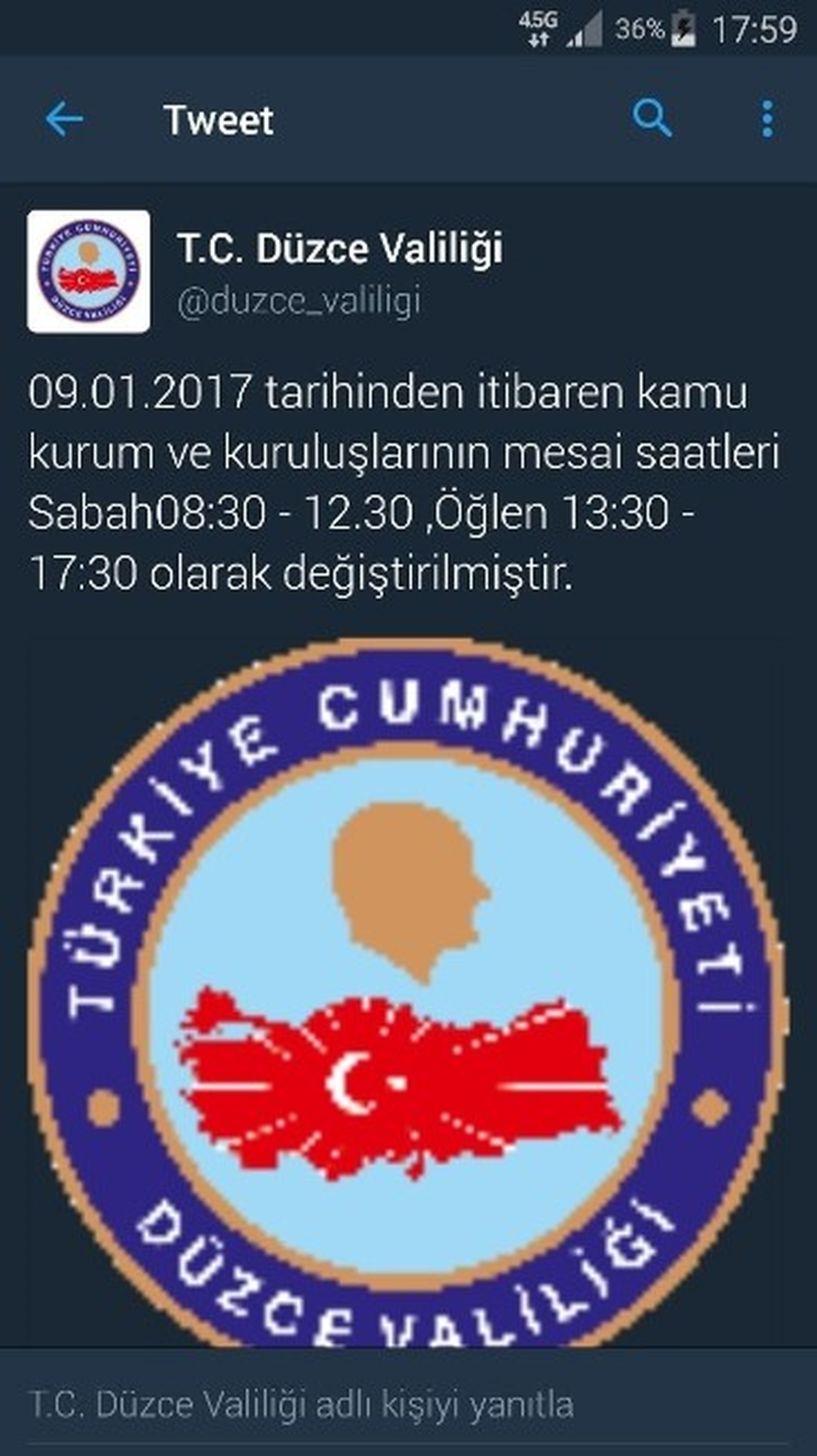 Düzce Valiliği Mesai Saatlerini Değiştirdi