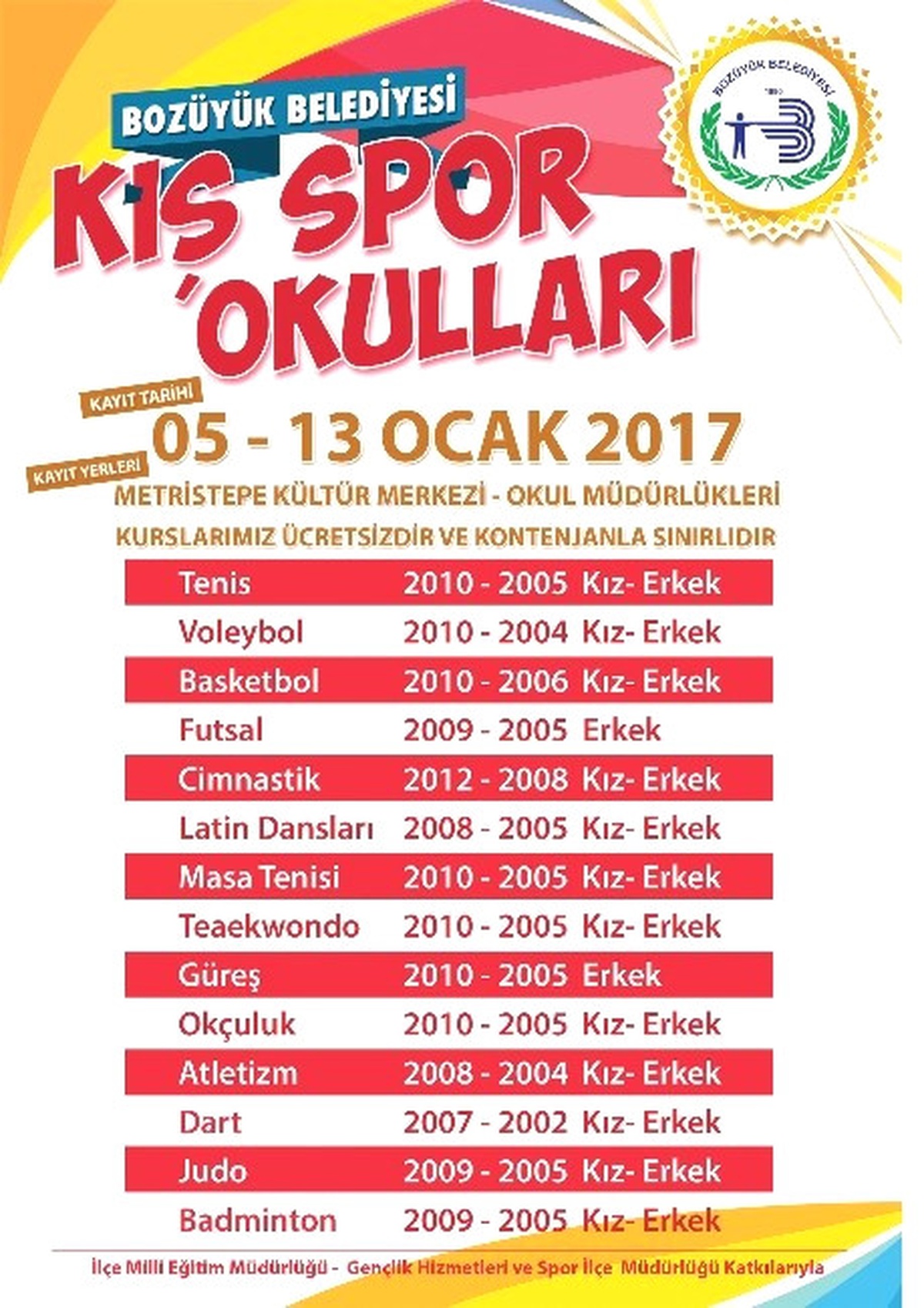 Bozüyük Belediyesi\'nin Ücretsiz Kış Spor Okulları Kayıtları Başladı