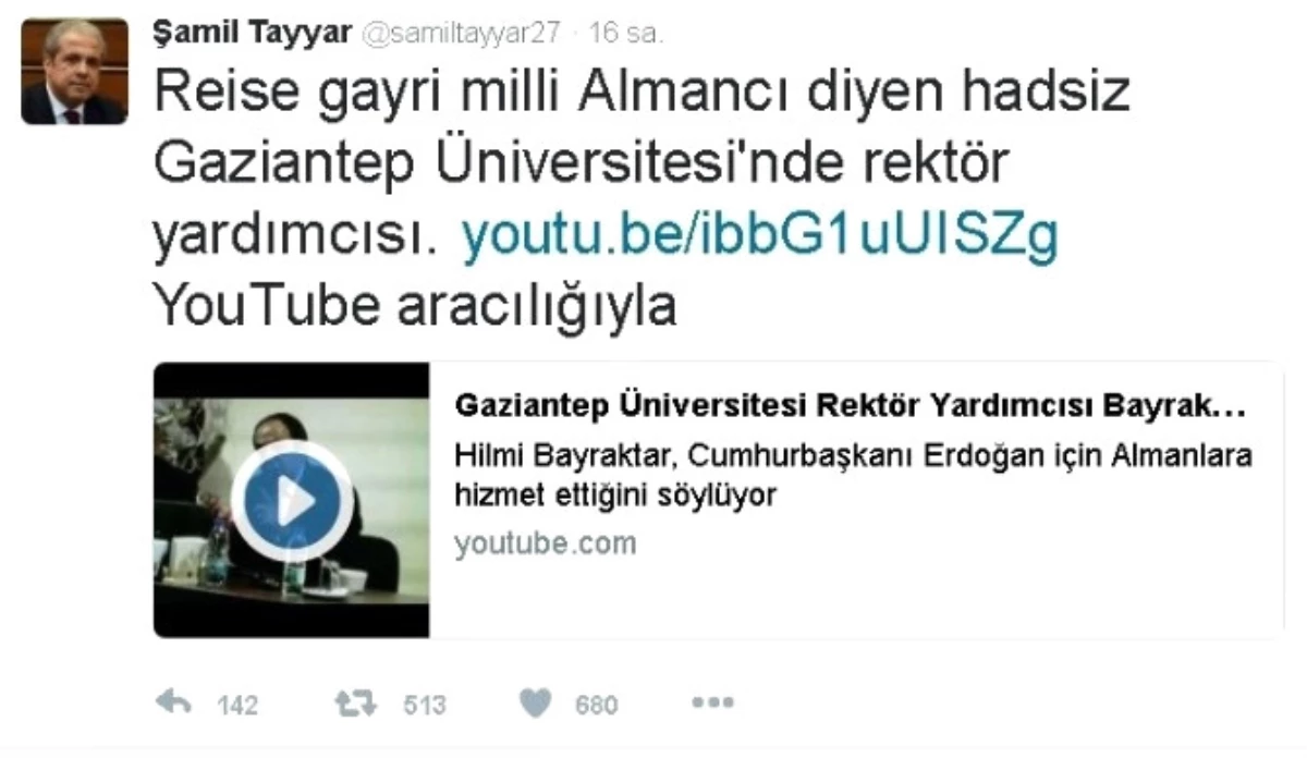 Şamil Tayyar\'dan Gaziantep Üniversitesi Rektör Yardımcısına Sert Tepki