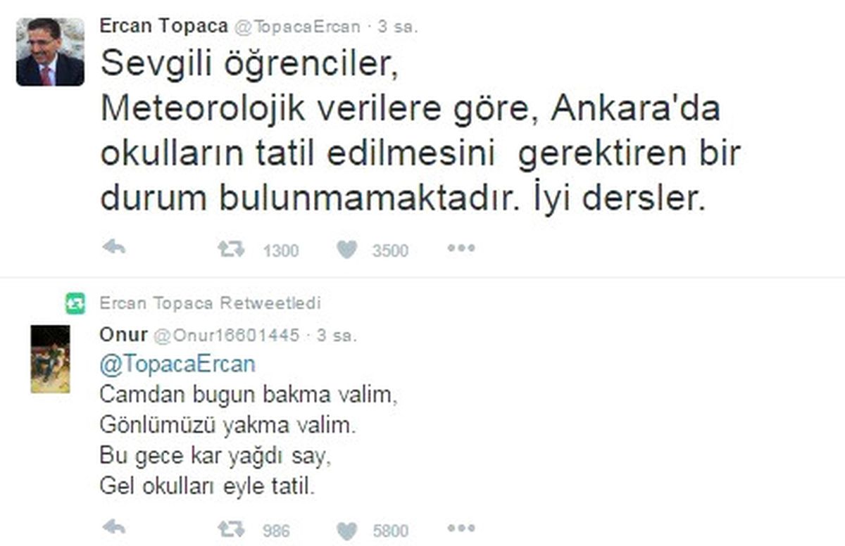 Öğrenciler, Ankara Valisi Topaca\'yı Kar Tatili Mesajına Boğdu