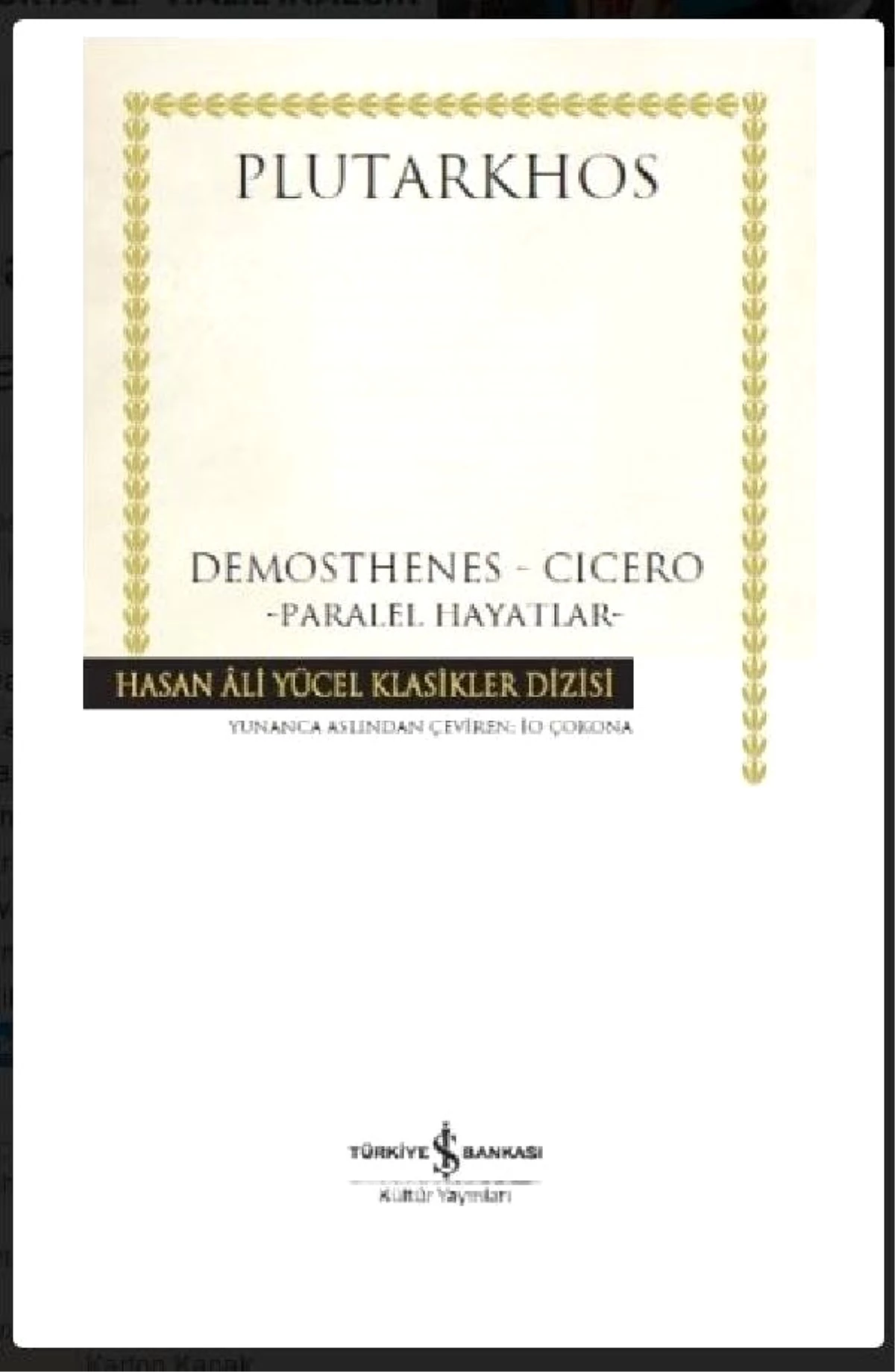Plutarkhos\'tan Yeni Kitap: Demosthenes - Cicero / Paralel Hayatlar