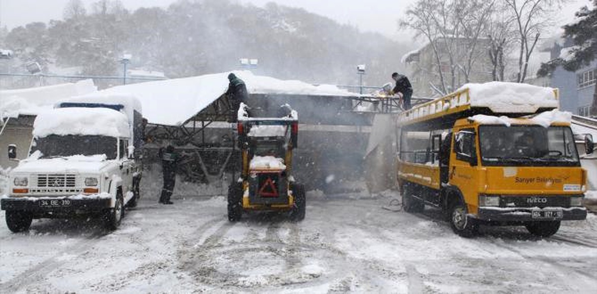 Sarıyer\'de Pazar Yerinin Çatısı Kar Nedeniyle Çöktü