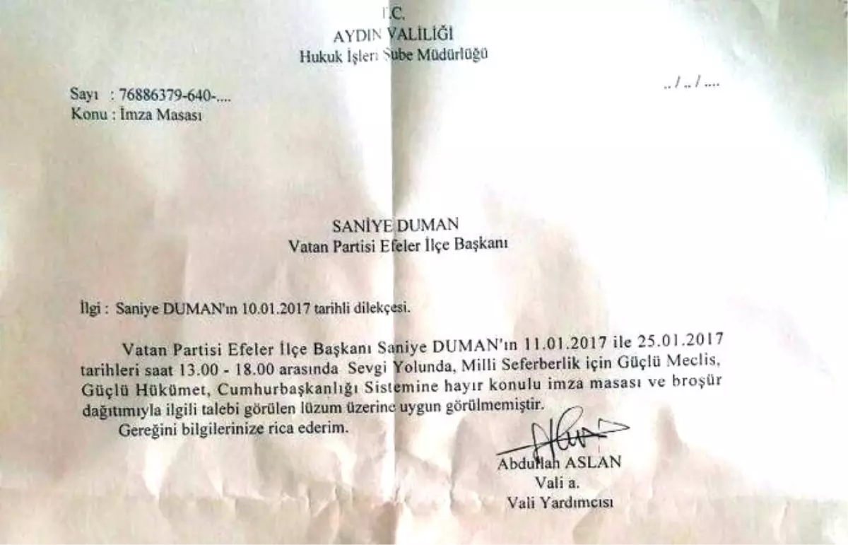 Aydın Valiliği\'nden Vatan Partisi\'nin Etkinliğine İzin Çıkmadı
