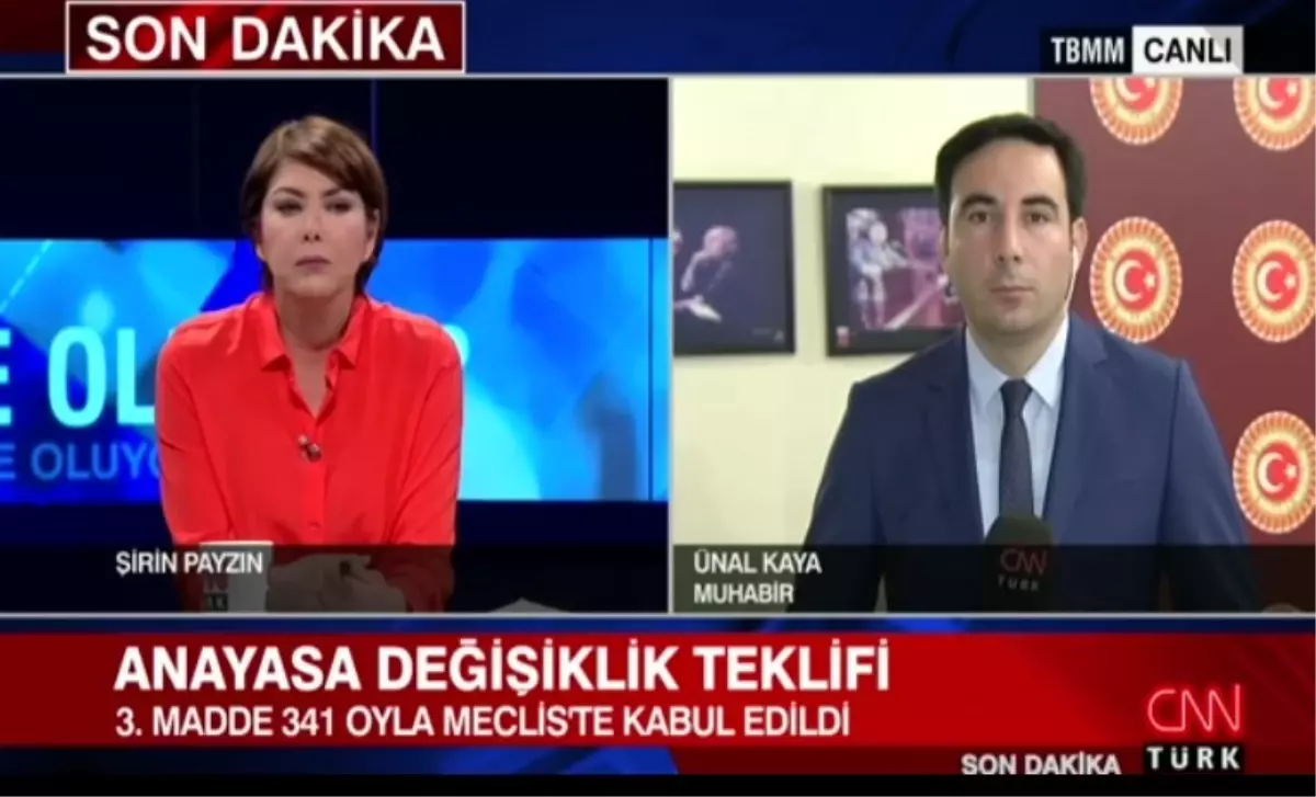 TBMM Genel Kurulunda, Anayasa Değişikliği Teklifinin Üçüncü Maddesine 341 Kabul, 139 Ret Oyu...