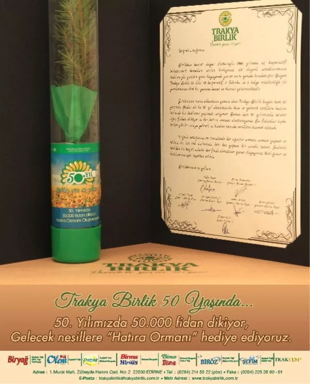 Trakya Birlik\'ten 50. Yılında Ortaklarına 50 Bin Çam Fidanı