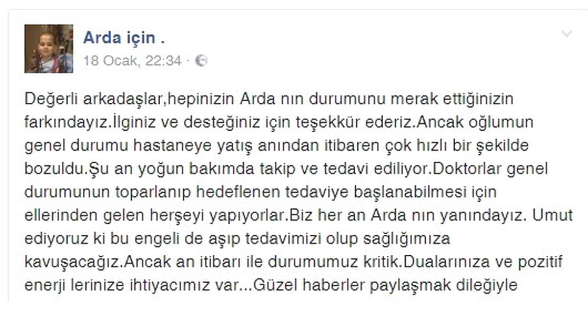 Amerika\'da Tedavi Gören Arda, Dua Bekliyor