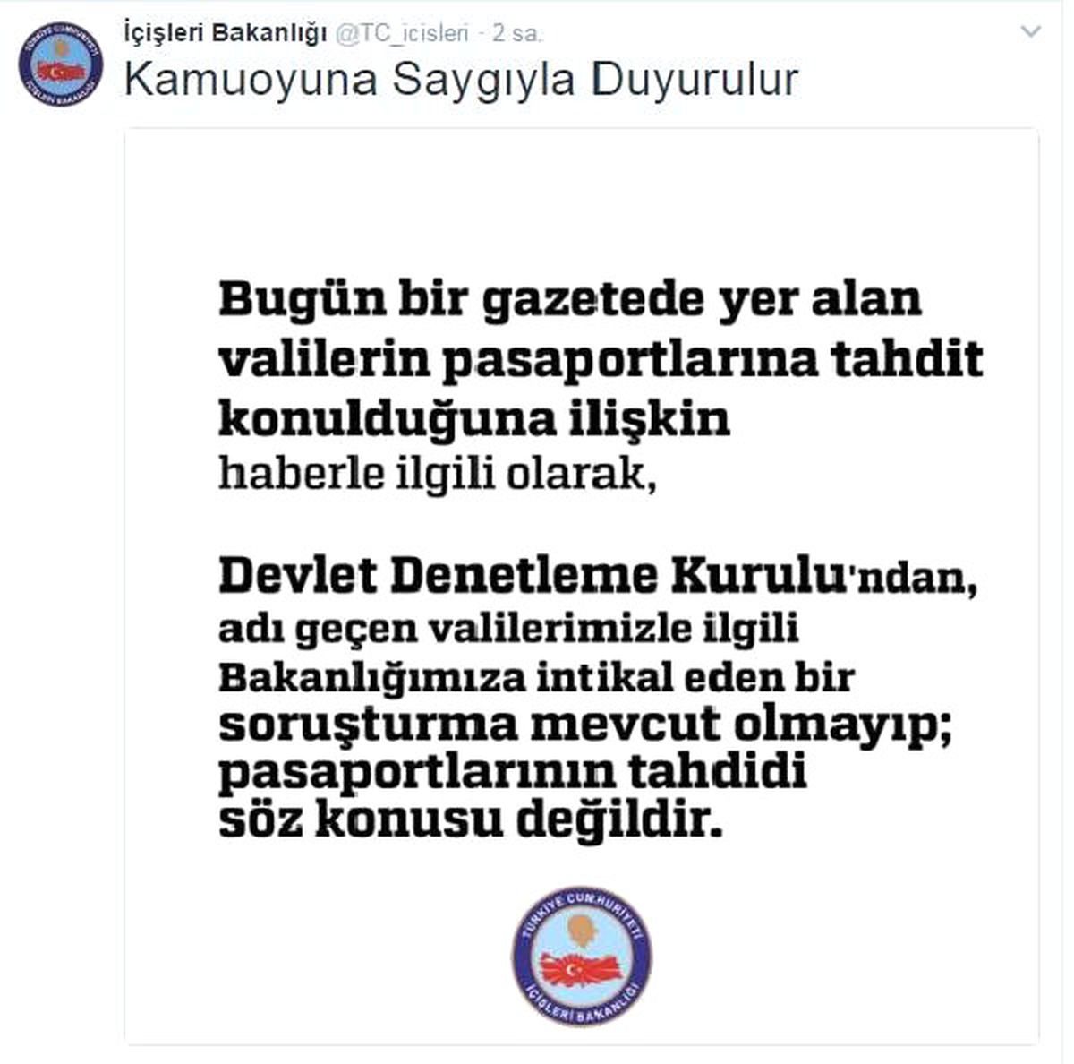 Sakarya Valisi Coş\'un Pasaportunun İptal Edildiği İddiasına Yalanlama (2)