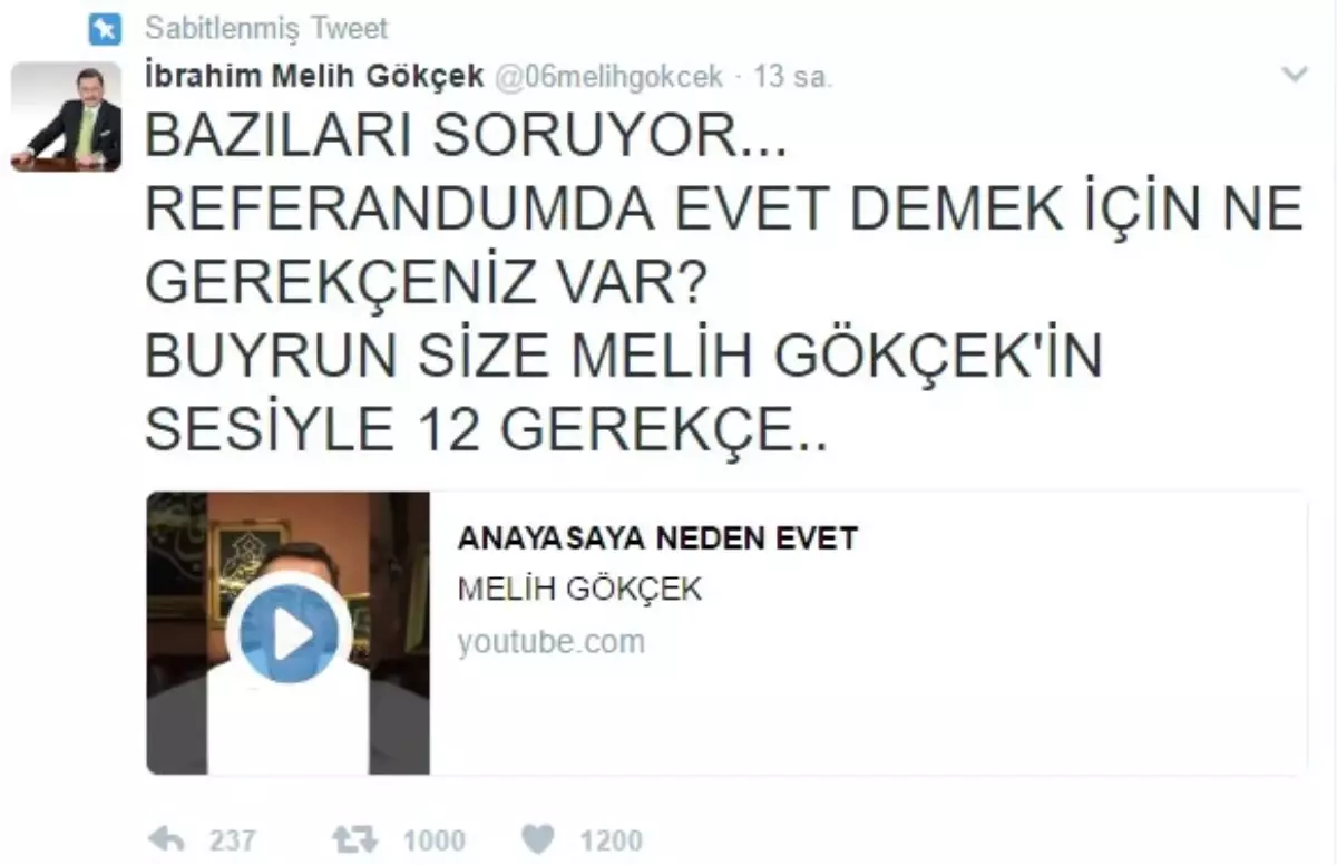 Başkan Gökçek\'ten Referandumda "Evet" İçin 12 Gerekçe