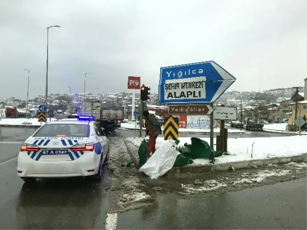 Tır Sürücüsü Trafik Levhalarına Çarptı