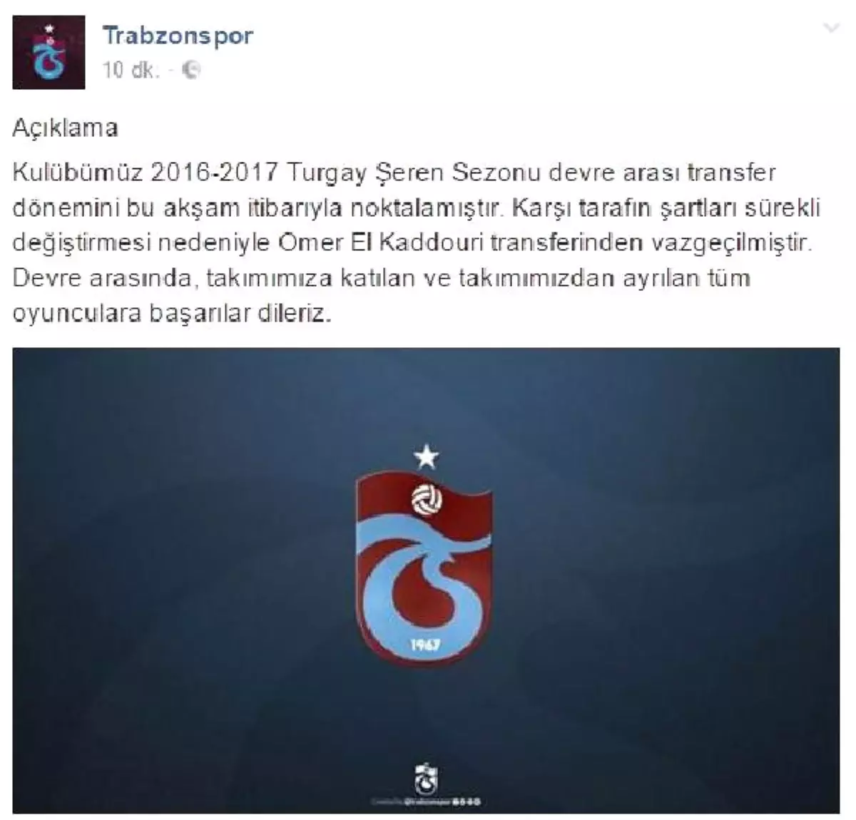 Trabzonspor\'dan Transfer Açıklaması