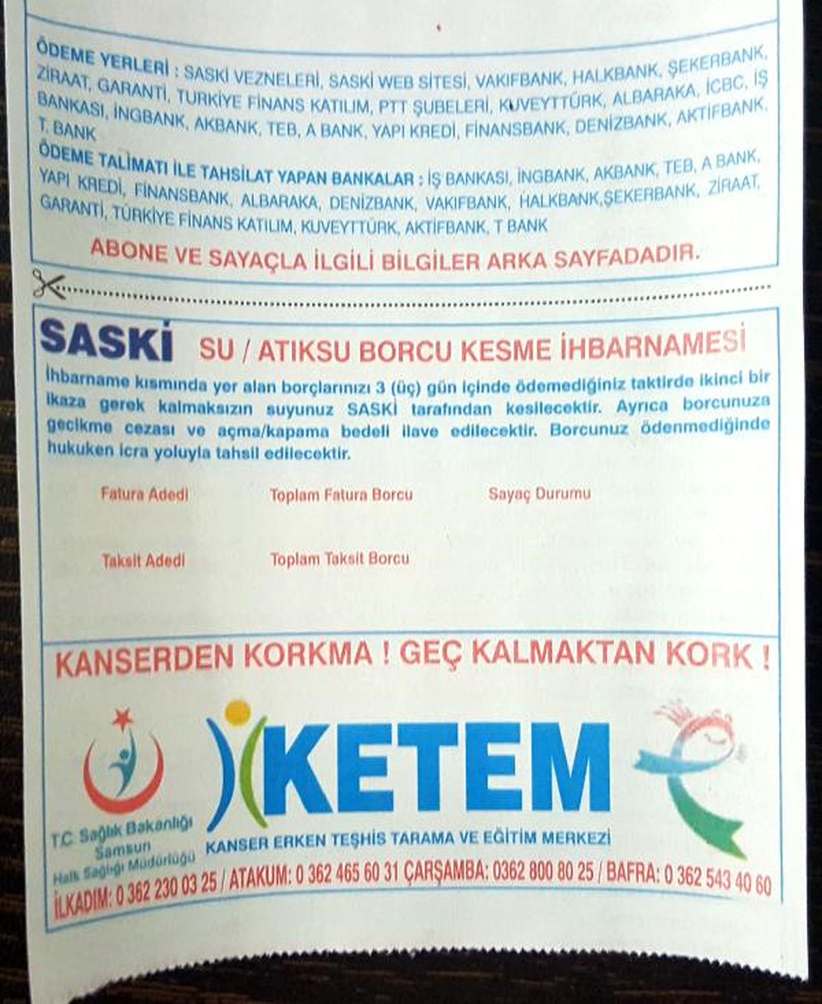 Su Faturalarında Kanser Vurgusu