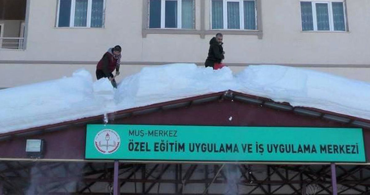 Öğretmenlerin Okulda Kar Temizliği