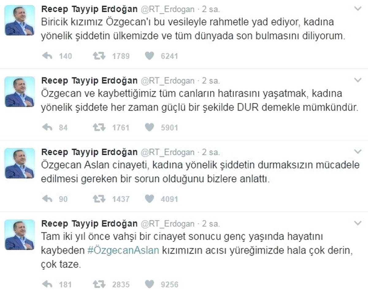 Cumhurbaşkanı Erdoğan, Özgecan Aslan\'ı Andı
