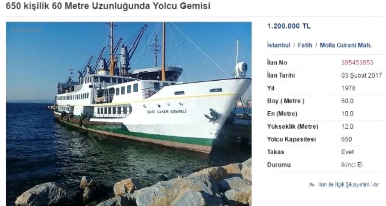 Bunu da Gördük, Yolcu Vapuru Sahibinden.com\'da Satışa Çıkarıldı