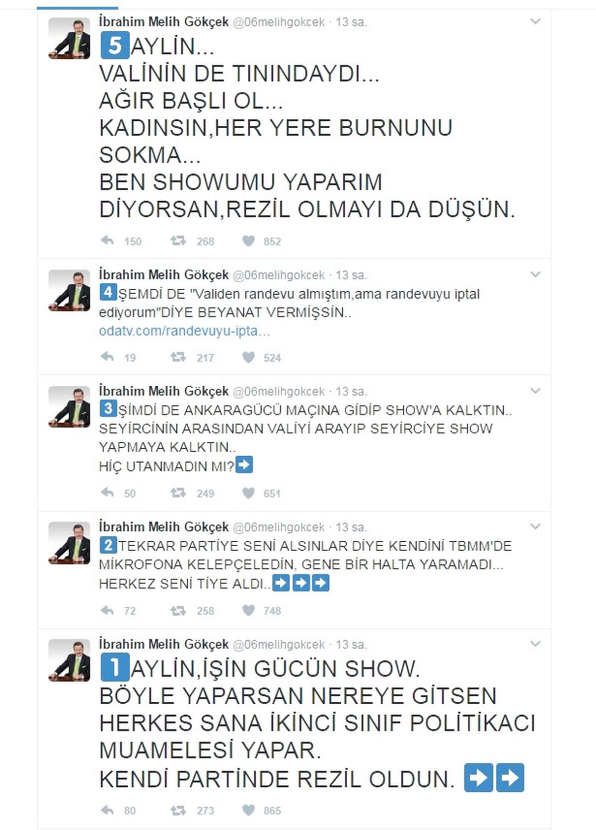 Başkan Gökçek Sosyal Medyadan Nazlıaka\'yı Eleştirdi
