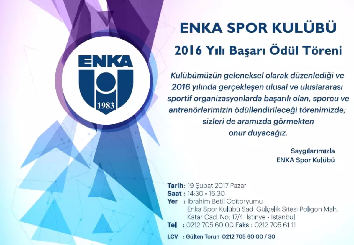 Enka Spor Kulübü 2016 Yılı Başarı Ödül Töreni Yapıldı