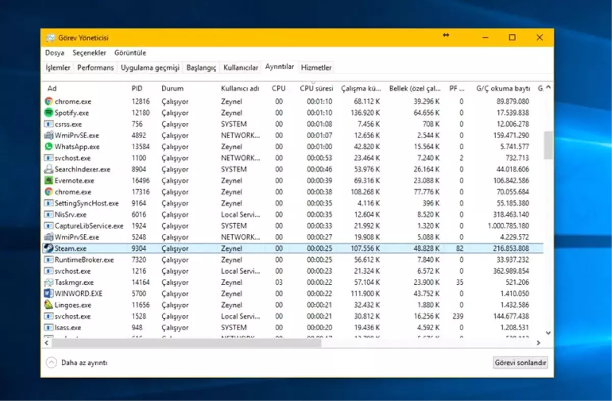 Görev Yöneticisi\'nden Kopyalayın!