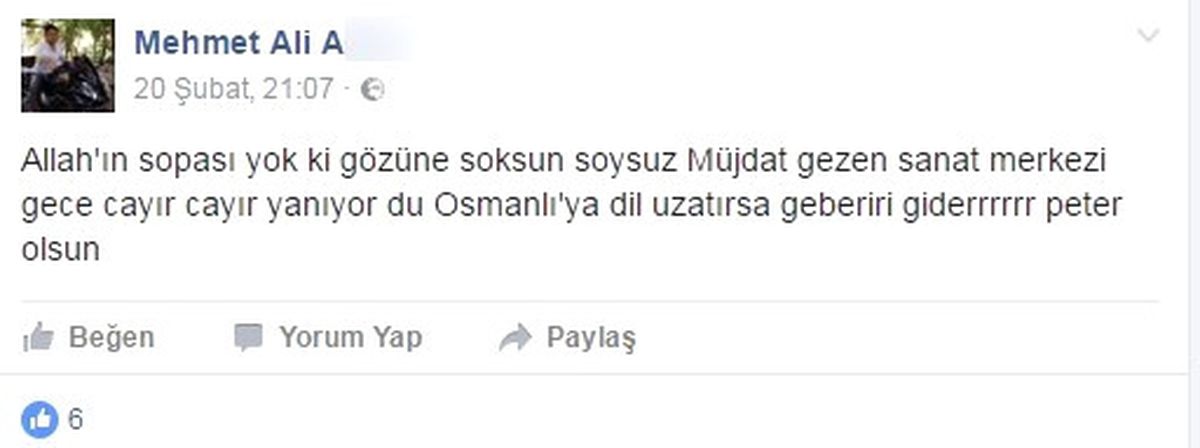 Müjdat Gezen Sanat Merkezi\'ni Önce Kundakladı Sonra Sosyal Medyada Yorum Yaptı