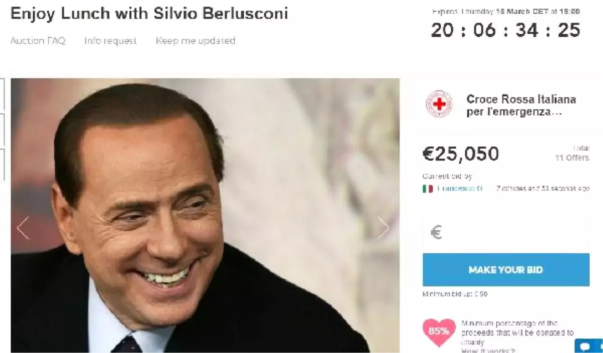 Berlusconi, Kendisiyle Bir Öğlen Yemeğini Açık Artırmaya Çıkardı