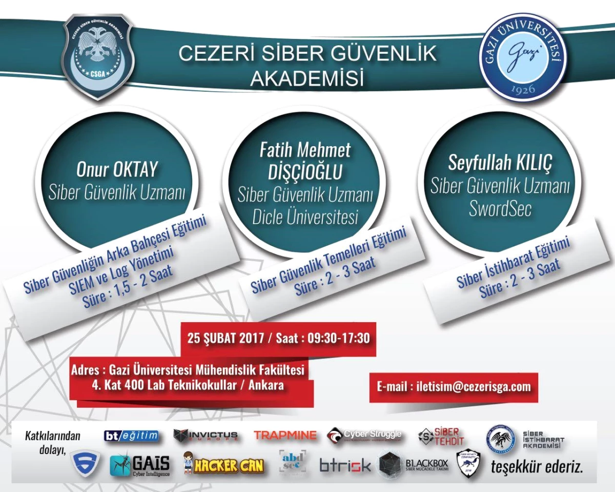 Cezeri Siber Güvenlik Akademisi Gazi Ün. Eğitimi | Ankara | #cezeriegitim17
