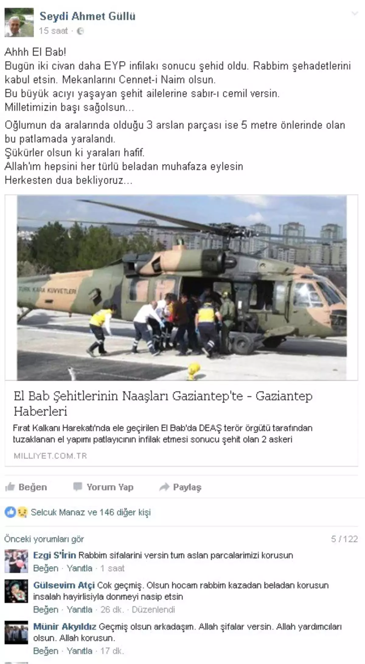 El Bab\'ta Oğlu Yaralanan Doktor Babanın Yürek Yakan Paylaşımı