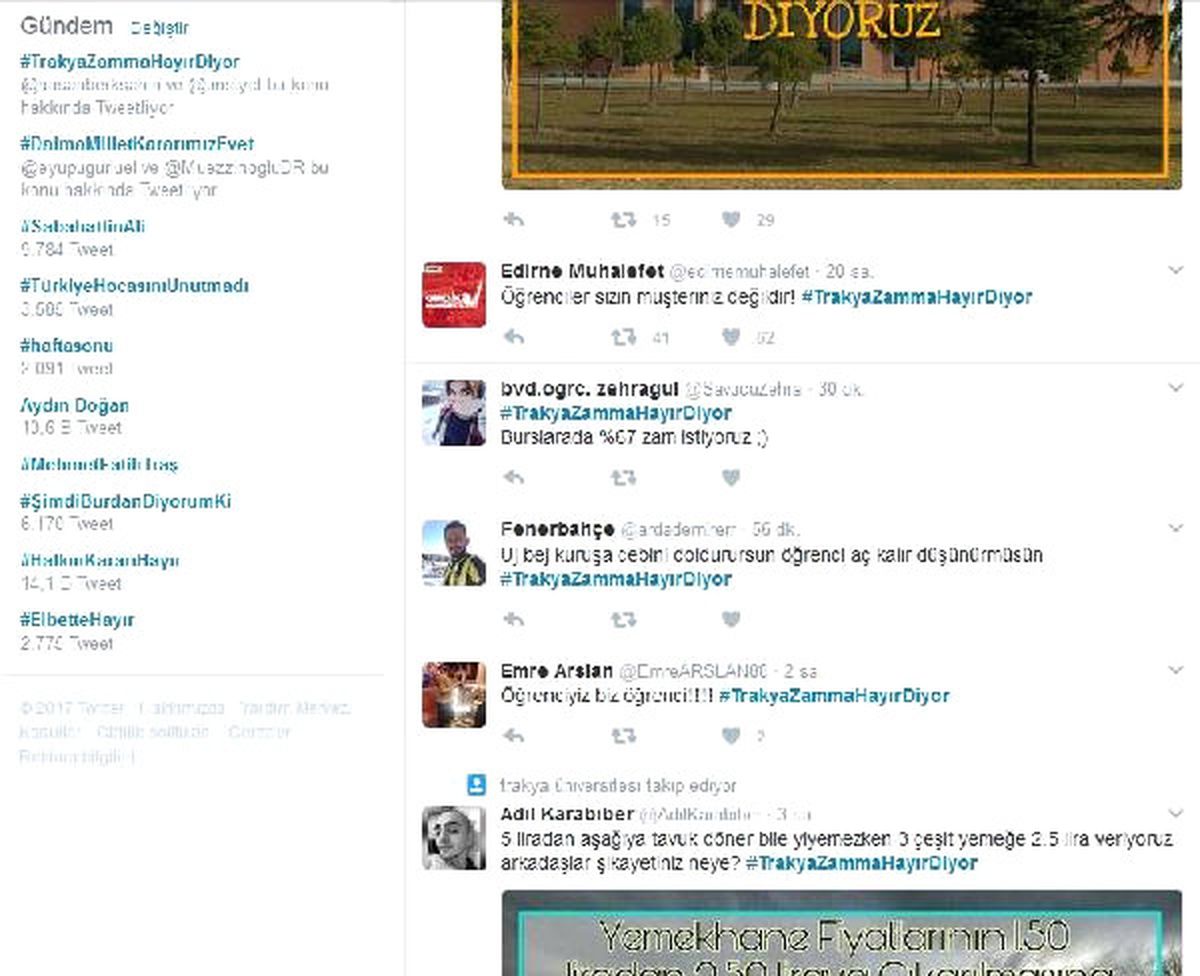 Trakya Üniversitesi\'nin Yemek Zammı \'Trend Topic\' Oldu