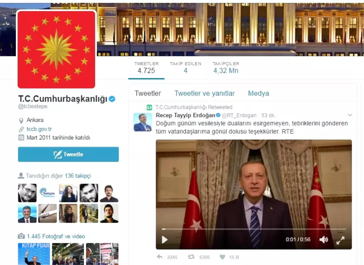 Cumhurbaşkanı Erdoğan\'dan Doğum Günü Teşekkürü