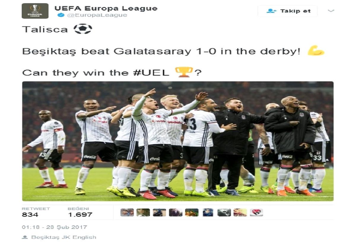 Uefa, Beşiktaş\'ı Tebrik Etti