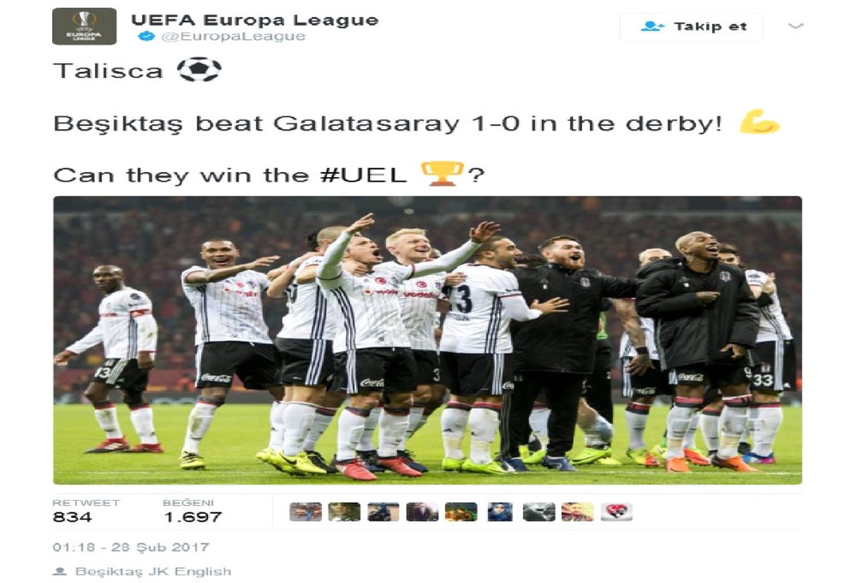UEFA\'dan Beşiktaş\'a Derbi Tebriği