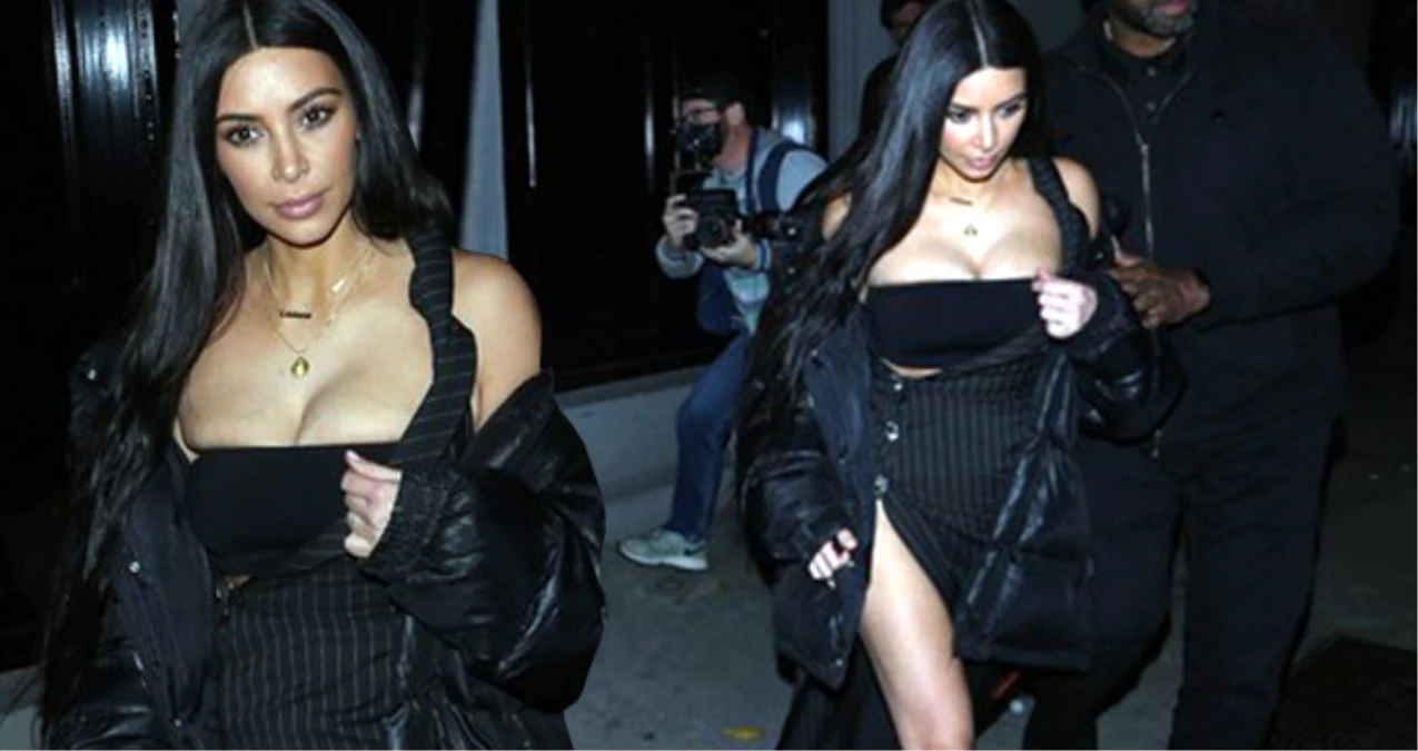Kim Kardashian\'ın Göğüsleri Kıyafetine Sığmayarak Dışarı Taştı