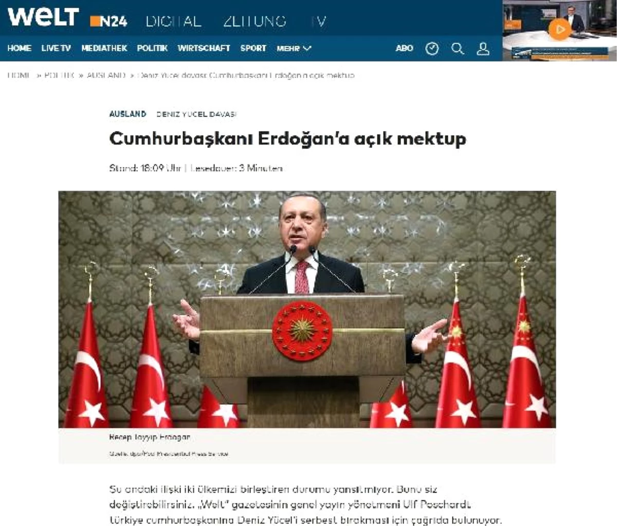 Die Welt Gazetesinden Cumhurbaşkanı Erdoğan\'a Açık Mektup