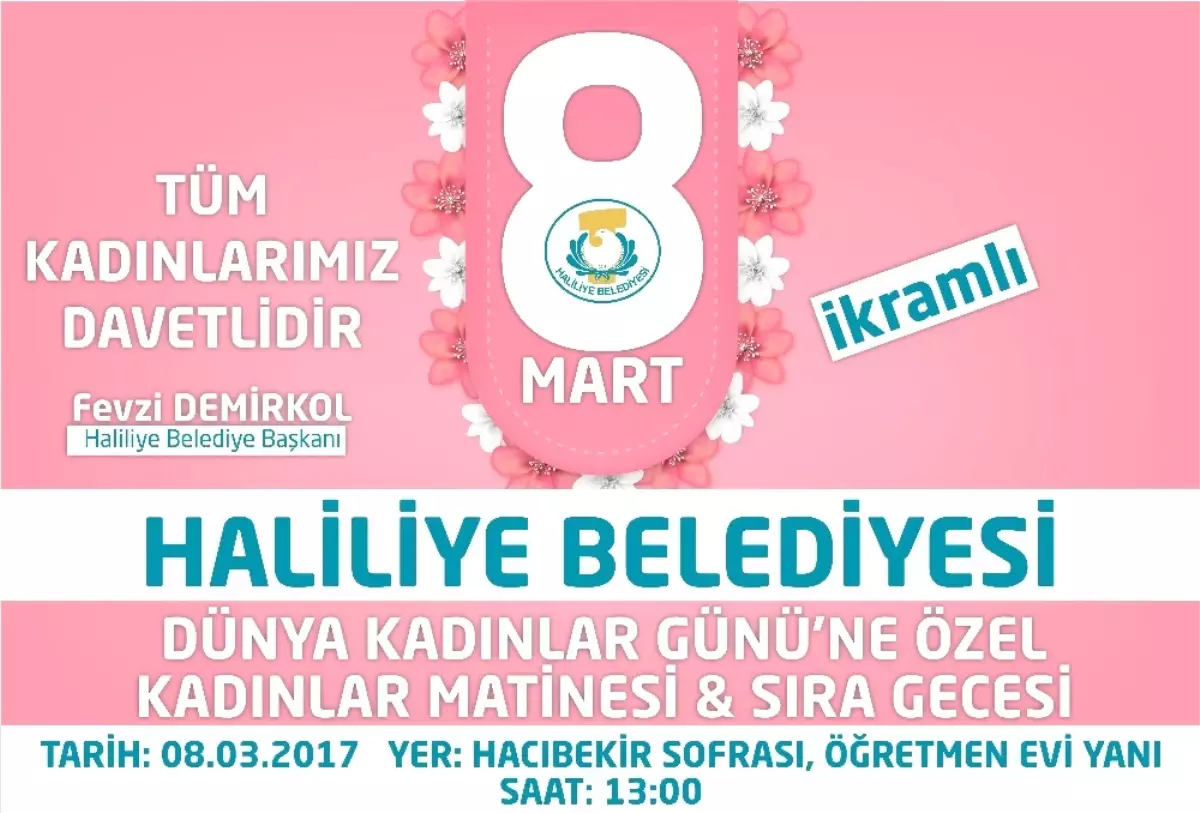 Haliliye Belediyesi Kadınlar Gününe Özel Etkinlik Düzenliyor