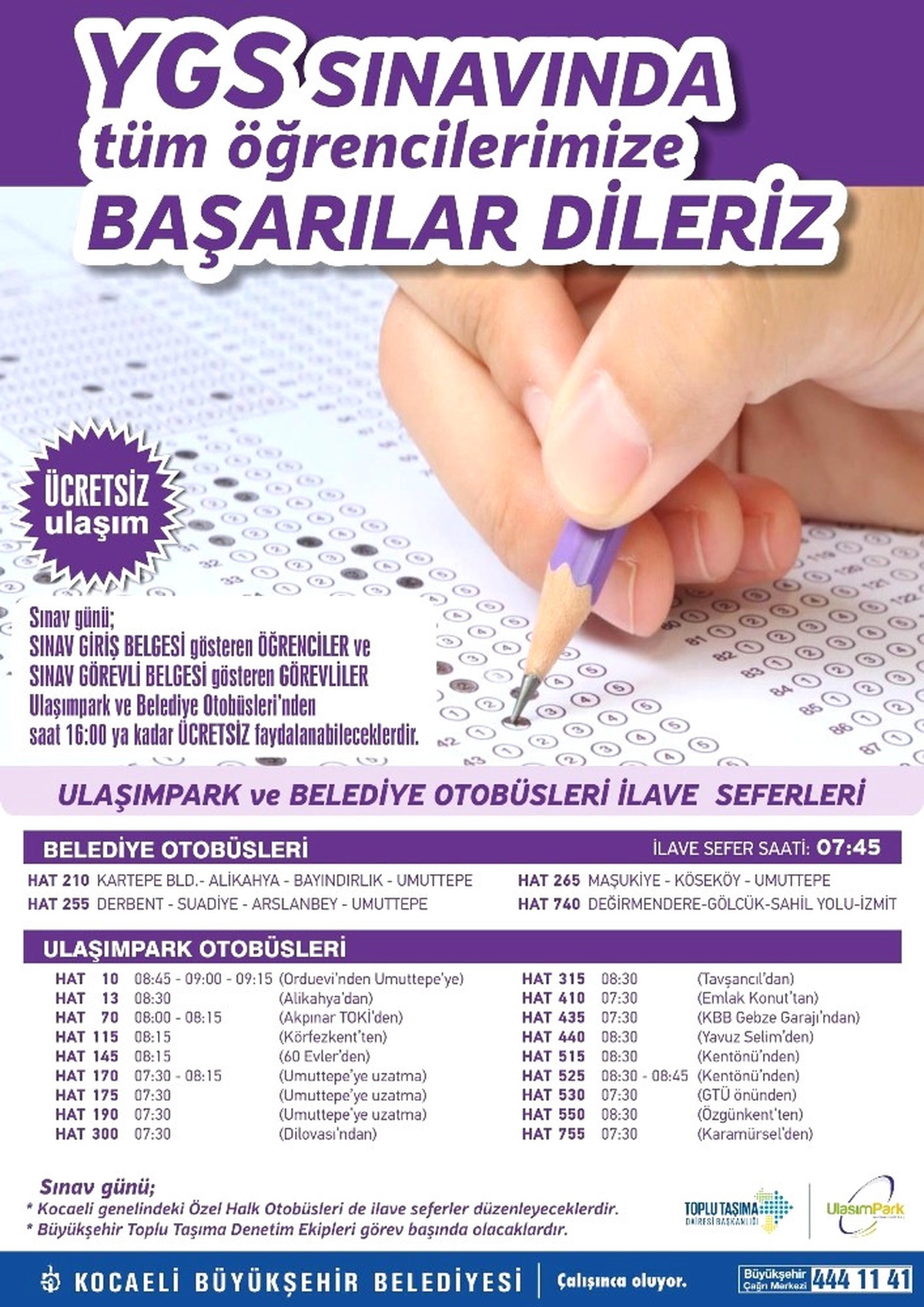 Büyükşehirden Ygs Sınavı İçin Ulaşım Seferberliği