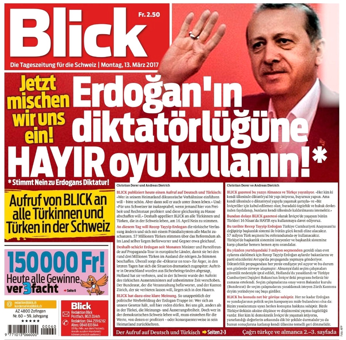 İsviçre Gazetesinin "Hayır" Çağrısına Tepki