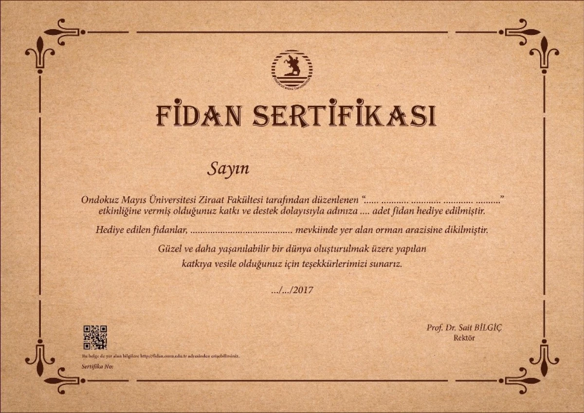 Omü\'de Artık Plaket Yerine Fidan Sertifikası