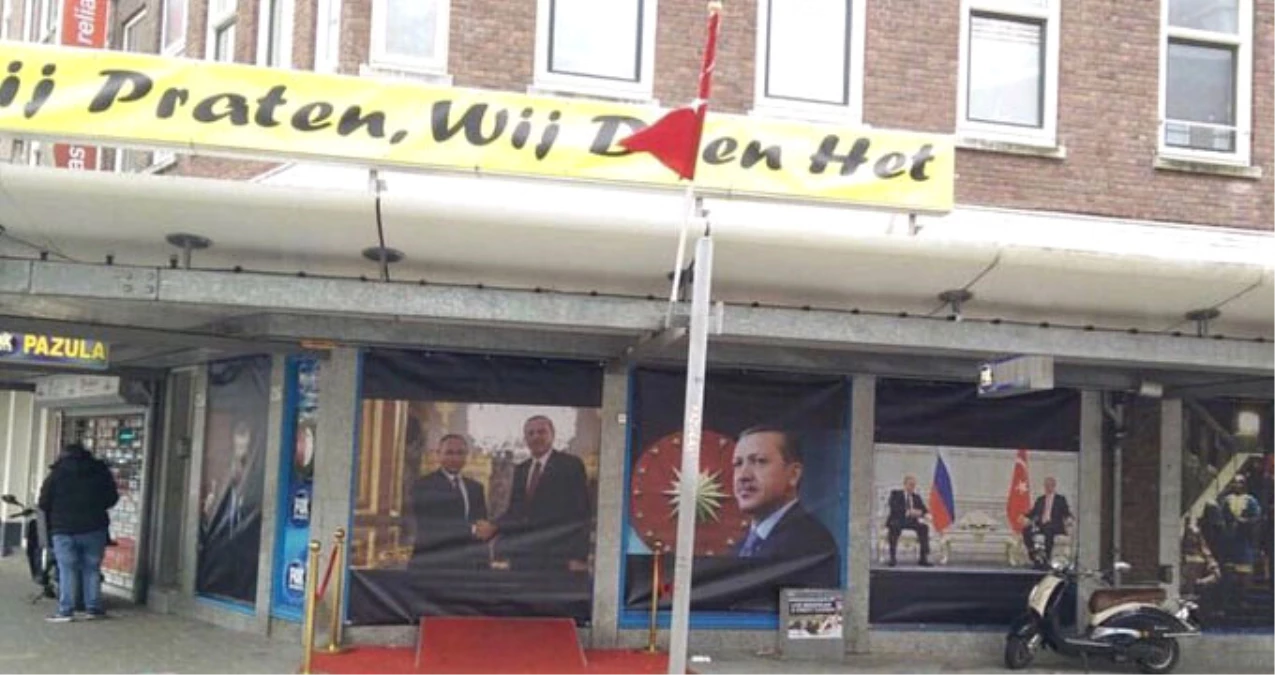 Rotterdam\'da Bir İşyerine Asılan Erdoğan Posterlerini Polis İndirdi