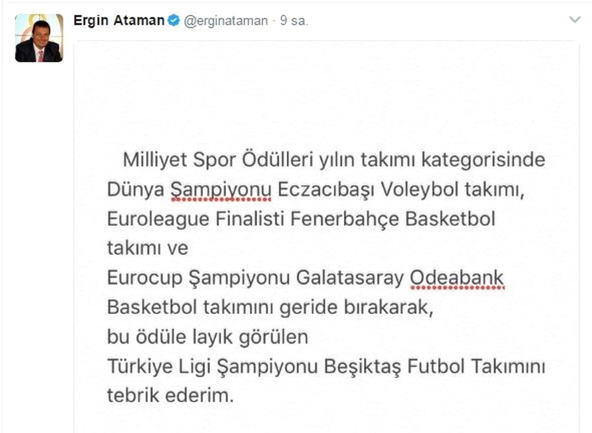 Ergin Ataman\'dan Ödül Eleştirisi