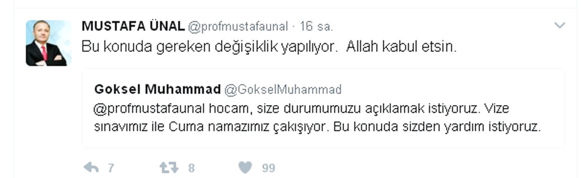 Cuma Namazına Denk Gelen Sınava Düzenleme Sözü