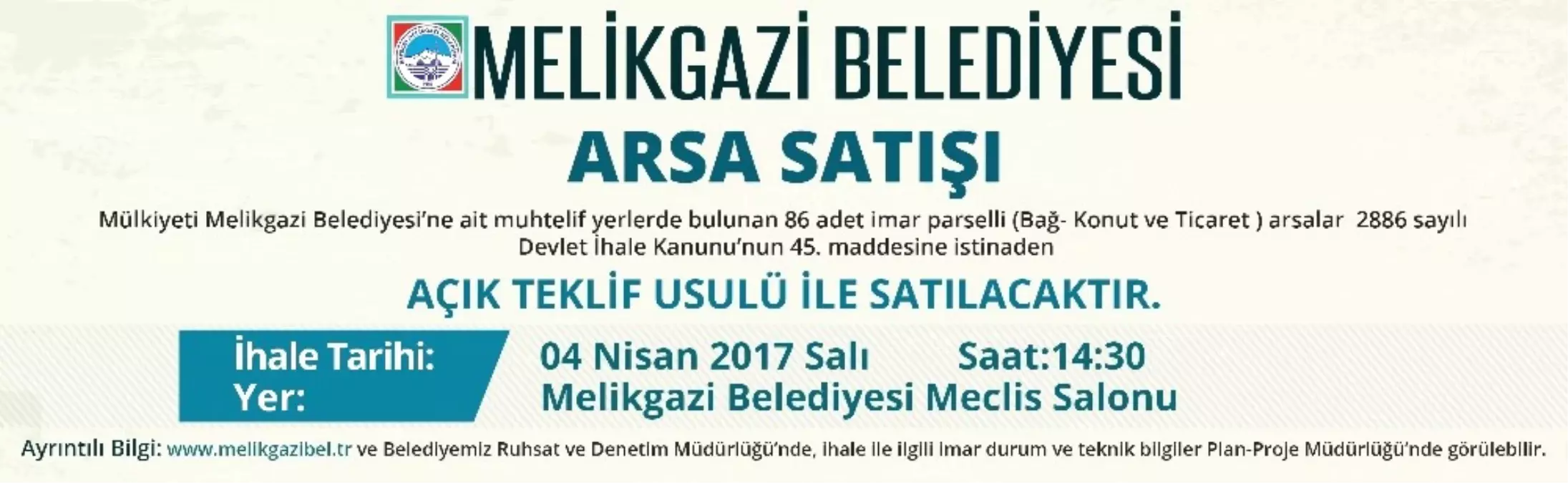 Melikgazi Belediyesinden Arsa Satışı