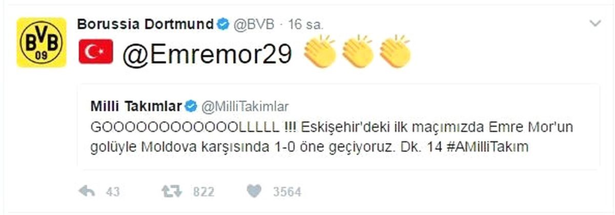 Aubameyang\'dan Emre Mor\'a Mesaj: "Koçum"